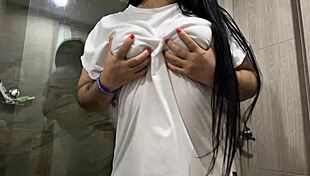 naughty stepdaughter rubs her big natural tits and pussy seaside chasing real orgasm.