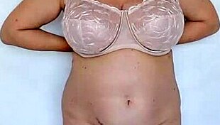 busty granny mariaold swaps beige lingerie for minty tease reveal