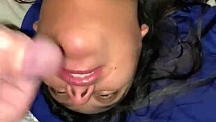 Teen Takes Massive Facial Cumshot All Over Glasses