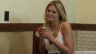 18+ teen babe rips clothes and licks milf roommate's pussy in lesbian dorm frenzy