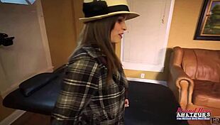 Lovely Petite Brunette Livia Teases Shaved Pussy Then Deepthroats for Facial Cumshot