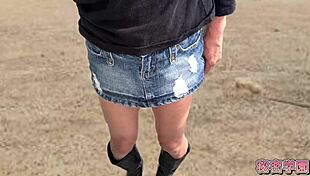 Miniskirt boots slut climaxes hard on outdoor anal vibrator