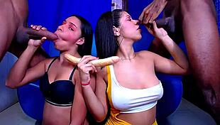 Colombian street sluts submit to rough double face fucks sloppy