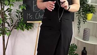 curvy teacher in glasses and heels teases bdsm lingerie look