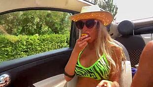 monika fox strips naked cruising city streets in her car daringly