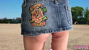 Miniskirt boots slut climaxes hard on outdoor anal vibrator