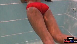 amateur teen couple starts foreplay in public pool then bangs hard outdoors