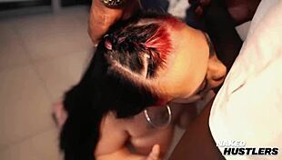 Thick PAWG gags on huge black cock deepthroat style