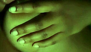 Late night ebony chubby babe licks her own nipples feeling pure horny bliss while groping fat tits solo