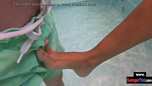 amateur teen couple starts foreplay in public pool then bangs hard outdoors