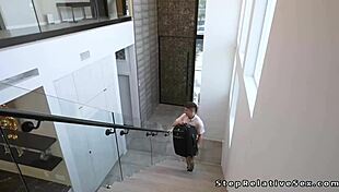 stepcousin sneaks into bathroom for big cock welcome fuck ride