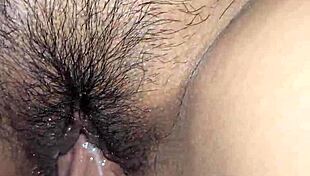 Latina couple masturbates wet pussy then creampie intercourse