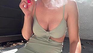 big nipple milf smokes outdoors in public european fetish slow motion tit show