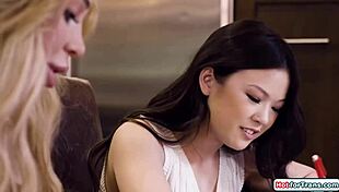 Busty Asian Tgirl Gracie Jane Licks Pussy Then Fucks Her Petite Assistant