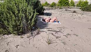 hey stranger spots me flashing hairy milf pussy on nudist beach pov