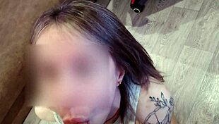 damn! juicy babe's close-up pov blowjob unloads cum in mouth!