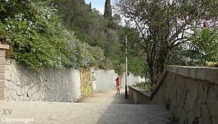 whoops i stripped naked flashing shaved pussy on barcelona streets tall skinny slut