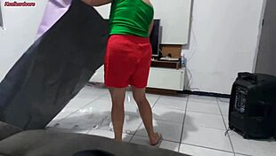 stepmom sneaks looks at stepson bathing behind curtain