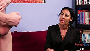 Amateur milf teases cfnm wanker in stockings till he strokes her