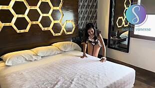 i'm trying my first big dildo as latina maid letzy lizz with huge natural tits and fat ass shaking