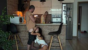 Unfaithful slut cheats behind cuckold's back then kisses husband with cum-covered lips