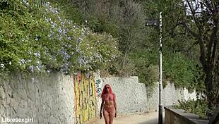whoops i stripped naked flashing shaved pussy on barcelona streets tall skinny slut