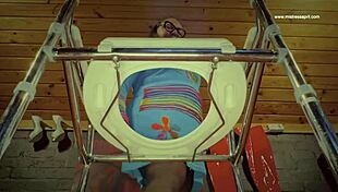 dominatrix mistress april pees fresh warm outdoors on toilet