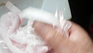 slow teasing handjob while bra barely contains her curves