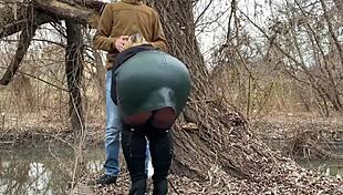 mother-in-law grabs my dick tight while i pee outside in the woods ughh