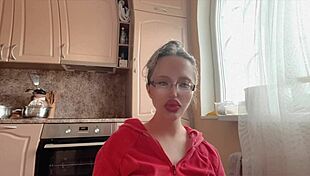 two kinky glasses girls tease with huge long nails