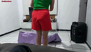 stepmom sneaks looks at stepson bathing behind curtain