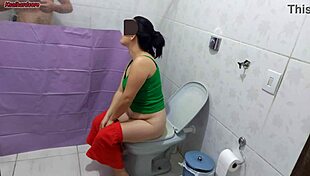 stepmom sneaks looks at stepson bathing behind curtain