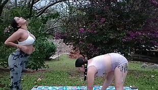 damn these horny latina lesbians lick fat wet pussies after steamy yoga session!