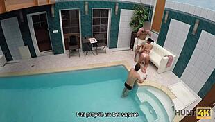 pickup teen sneaks to private pool for cash fingering and licking session 😏🏊‍♀️💦