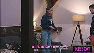 whoa busty maid blows huge cock then creampie doggy on first day