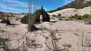 hey stranger spots me flashing hairy milf pussy on nudist beach pov