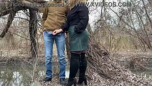 mother-in-law grabs my dick tight while i pee outside in the woods ughh