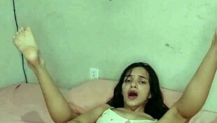 Huge Dildo Stretches Brazilian Bisexual Babe's Natural Tits and Lingerie-Clad Body Close Up