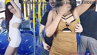 hot skirt chick groped on crowded bus ends up creampied inside