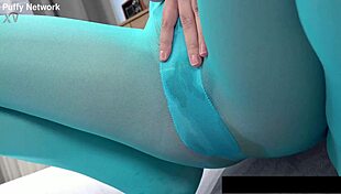 innocent puffy pussy lips spread wide by dildo masturbation wet tits solo