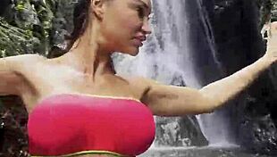 monika fox pink top yellow shorts strips jungle waterfalls nude