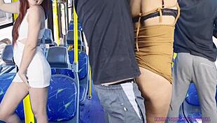 hot skirt chick groped on crowded bus ends up creampied inside