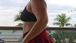 flashing my ass from the balcony skirt up total thrill 😜🍑