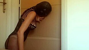 intense thrill sucking gloryhole cock in catsuit heels