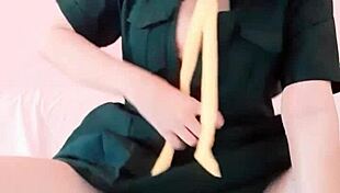 Asian student skirt lifts rides juicy puffy pussy cowgirl creampie on bed