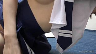 japanese teen flashes miniskirt panties over knee socks