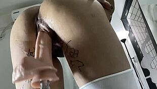 Mei Screams! Dildo Machine Drills Asian Pussy to Gushing Orgasms