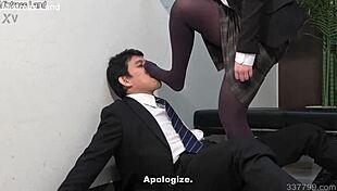 japanese office lady cfnm femdom footjobs spits on slave face