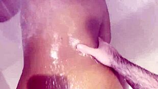 thick ebony teen takes rough shower pounding from huge cock