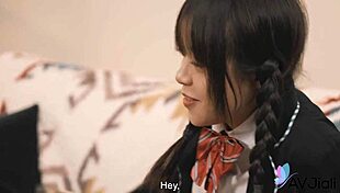 skinny chinese teen yuli rides cock moans wildly in bed